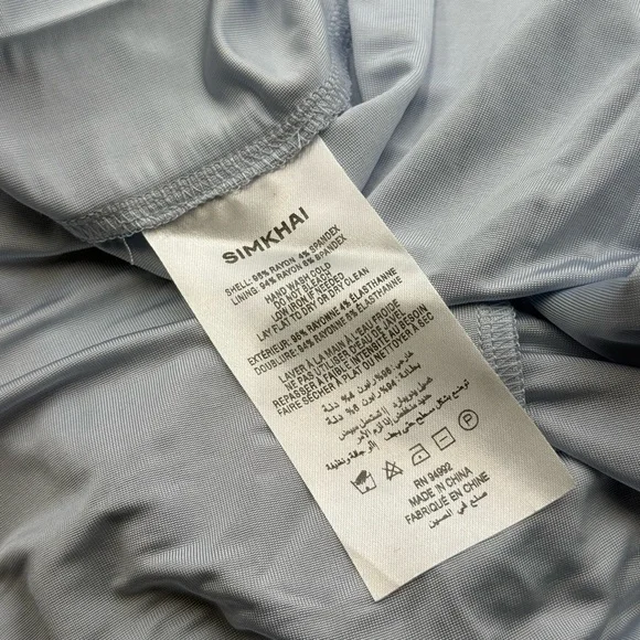 🆕 SIMKHAI 🧿 NWOT Acacia Draped Ruched Jersey Midi Dress, Blue Haze - Sz L - Picture 16 of 16